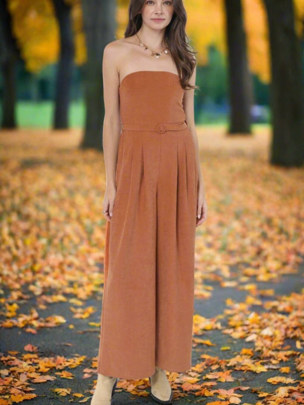 NWT Sadie & Sage Sundown Tube Top Belted Jumpsuit in Rusty Brown
